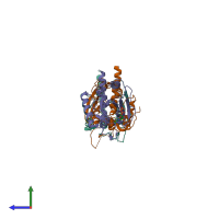 PDB entry 2qag coloured by chain, side view.