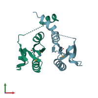 PDB entry 2qai coloured by chain, front view.