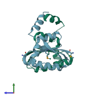 PDB entry 2qai coloured by chain, side view.