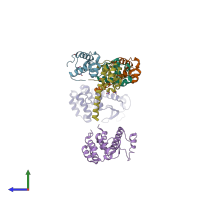 PDB entry 2qar coloured by chain, side view.