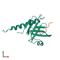 PDB entry 2qas coloured by chain, front view.