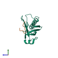 PDB entry 2qas coloured by chain, side view.