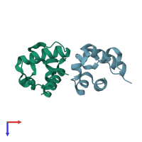 PDB entry 2qb1 coloured by chain, top view.