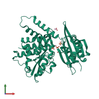 Monomeric assembly 1 of PDB entry 2qb7 coloured by chemically distinct molecules, front view.