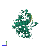 PDB entry 2qbr coloured by chain, side view.