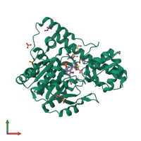 PDB entry 2qbt coloured by chain, front view.