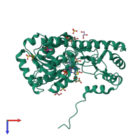 PDB entry 2qbt coloured by chain, top view.