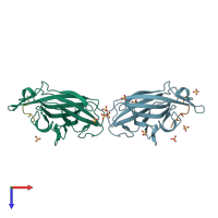 PDB entry 2qbx coloured by chain, top view.