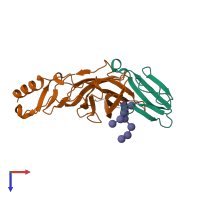 PDB entry 2qc1 coloured by chain, top view.