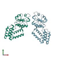 PDB entry 2qc7 coloured by chain, front view.