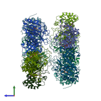 PDB entry 2qc8 coloured by chain, side view.
