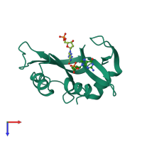 PDB entry 2qca coloured by chain, top view.