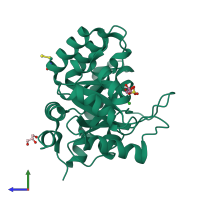 PDB entry 2qce coloured by chain, side view.