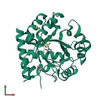 PDB entry 2qcf coloured by chain, front view.