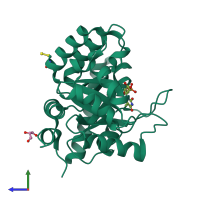 PDB entry 2qcf coloured by chain, side view.