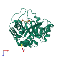 PDB entry 2qcf coloured by chain, top view.