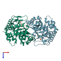 PDB entry 2qcg coloured by chain, top view.