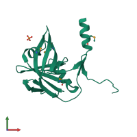 PDB entry 2qck coloured by chain, front view.