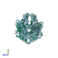 PDB entry 2qcl coloured by chain, side view.
