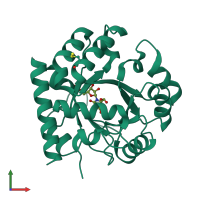 PDB entry 2qcm coloured by chain, front view.