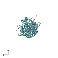 PDB entry 2qct coloured by chain, side view.