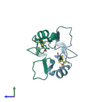 PDB entry 2qd0 coloured by chain, side view.