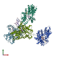 PDB entry 2qd1 coloured by chain, front view.