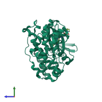 PDB entry 2qd9 coloured by chain, side view.