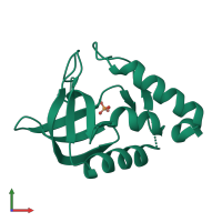 PDB entry 2qdb coloured by chain, front view.