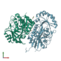 PDB entry 2qdd coloured by chain, front view.