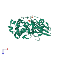 PDB entry 2qdm coloured by chain, top view.