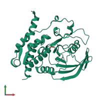 PDB entry 2qdp coloured by chain, front view.