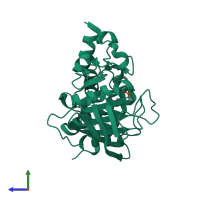 PDB entry 2qdp coloured by chain, side view.