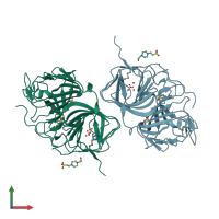 PDB entry 2qdr coloured by chain, front view.