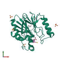PDB entry 2qds coloured by chain, front view.