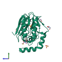 PDB entry 2qds coloured by chain, side view.