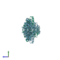 PDB entry 2qe2 coloured by chain, side view.
