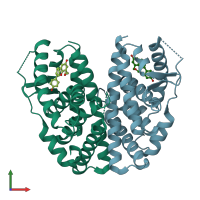 PDB entry 2qe4 coloured by chain, front view.