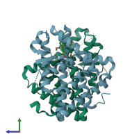 PDB entry 2qe4 coloured by chain, side view.