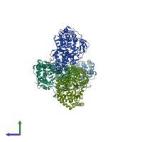 PDB entry 2qe5 coloured by chain, side view.