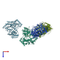 PDB entry 2qe5 coloured by chain, top view.