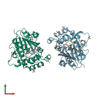 PDB entry 2qe6 coloured by chain, front view.