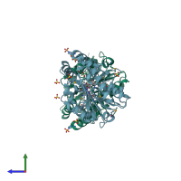 PDB entry 2qe6 coloured by chain, side view.