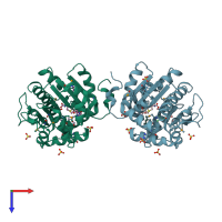 PDB entry 2qe6 coloured by chain, top view.