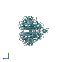 PDB entry 2qe8 coloured by chain, side view.