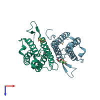 PDB entry 2qe9 coloured by chain, top view.