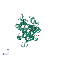 PDB entry 2qec coloured by chain, side view.