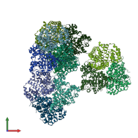 PDB entry 2qee coloured by chain, front view.