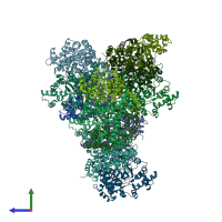 PDB entry 2qee coloured by chain, side view.