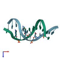 PDB entry 2qef coloured by chain, top view.